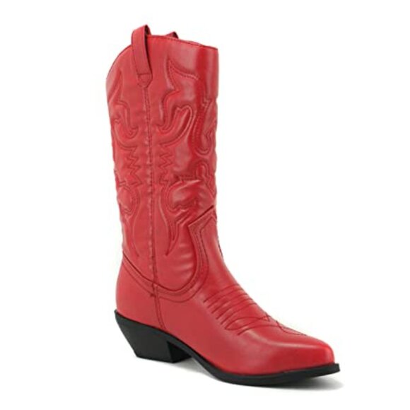 Women's Western Cowboy Stitched Pointed Toe Low Heel Ankle Boots - Picture 6 of 6